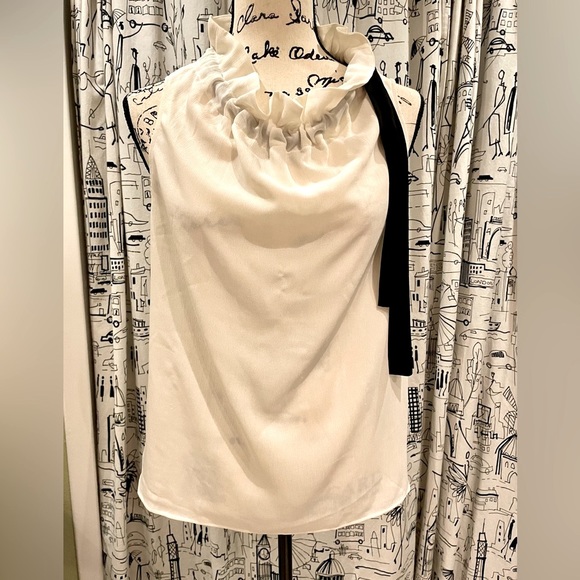 Ann Taylor Adjustable Tie Neck Flowy Ivory Sleeveless Oversized Top Size XS-Med - Picture 8 of 14